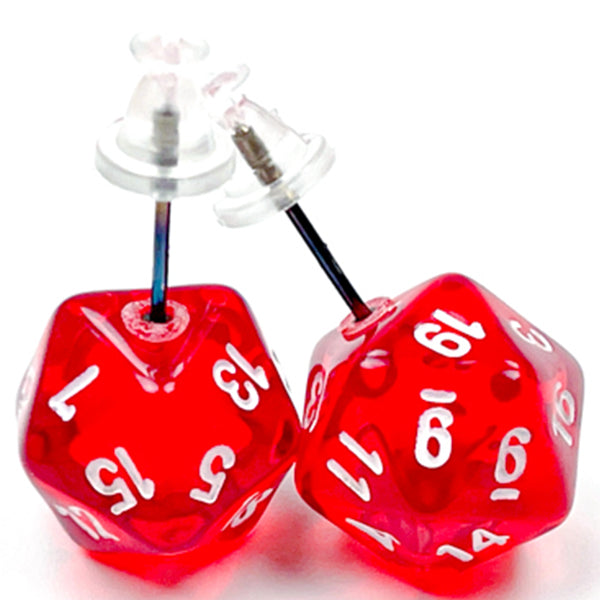 Translucent Red Mini d20 Stud Earrings
