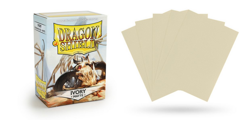 Box art and sleeve examples of Matte Ivory Dragon Shields (100)
