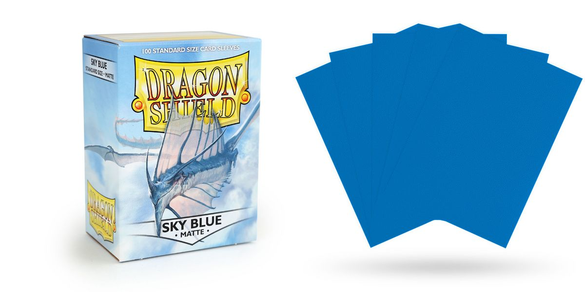 Box art and sleeve example of Matte Sky Blue Dragon Shields (100)