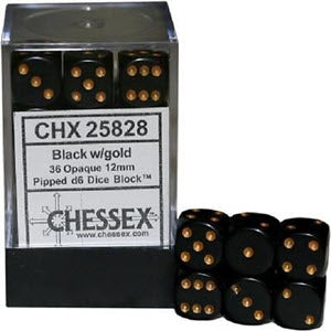 Opaque Black/Gold 12mm D6 Set