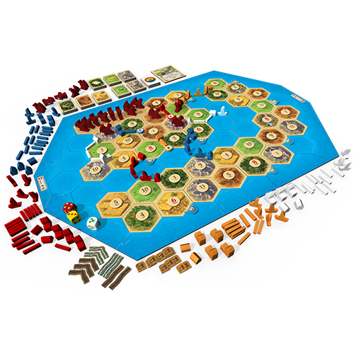 Board set up of Catan: Treasures, Dragons, and Adventures