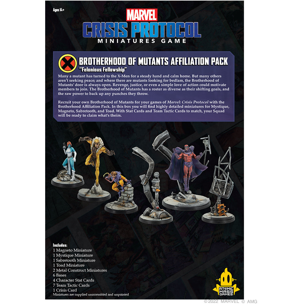 Back of the box of Brotherhood of Mutants Affiliation Pack