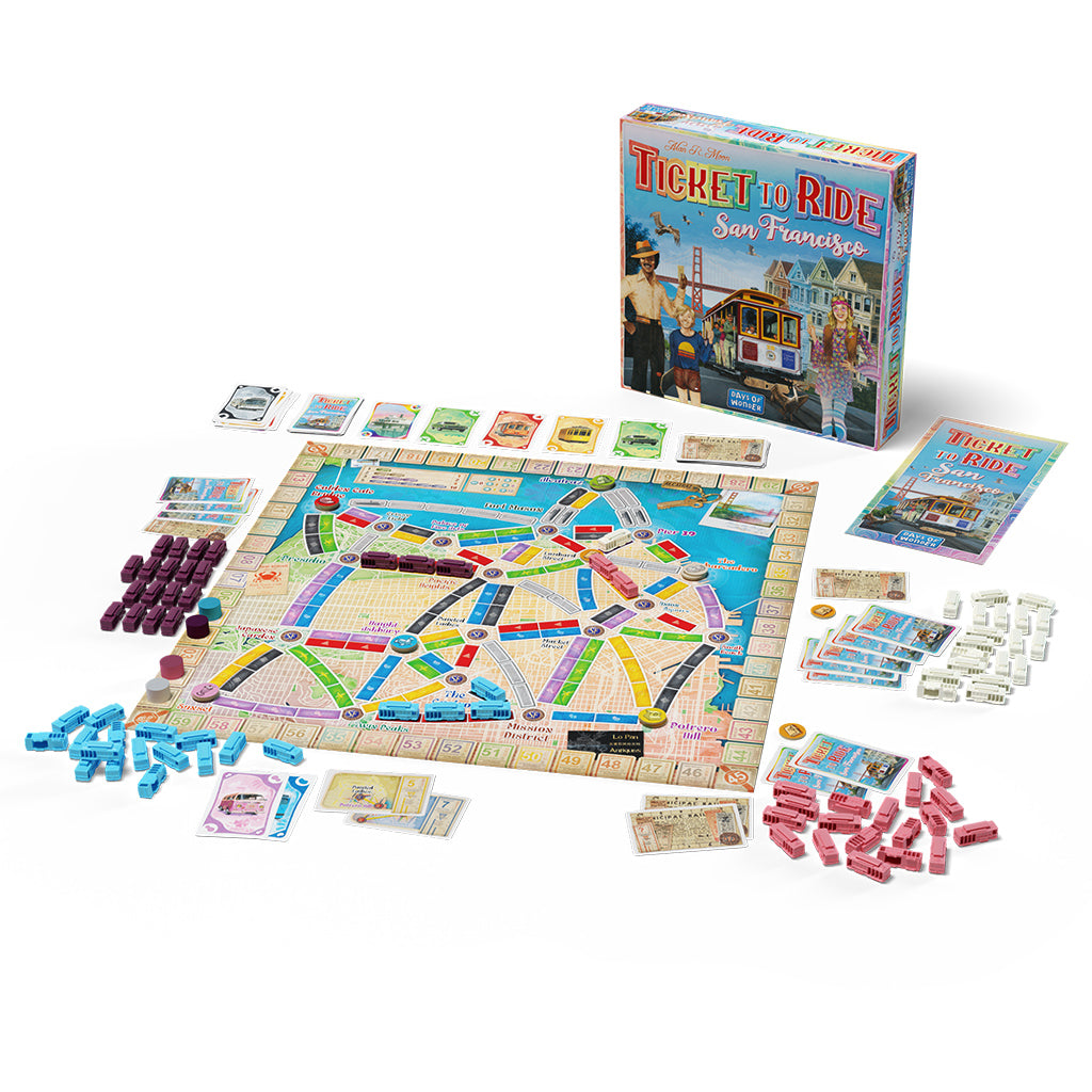 Game set up of Ticket to Ride: San Francisco
