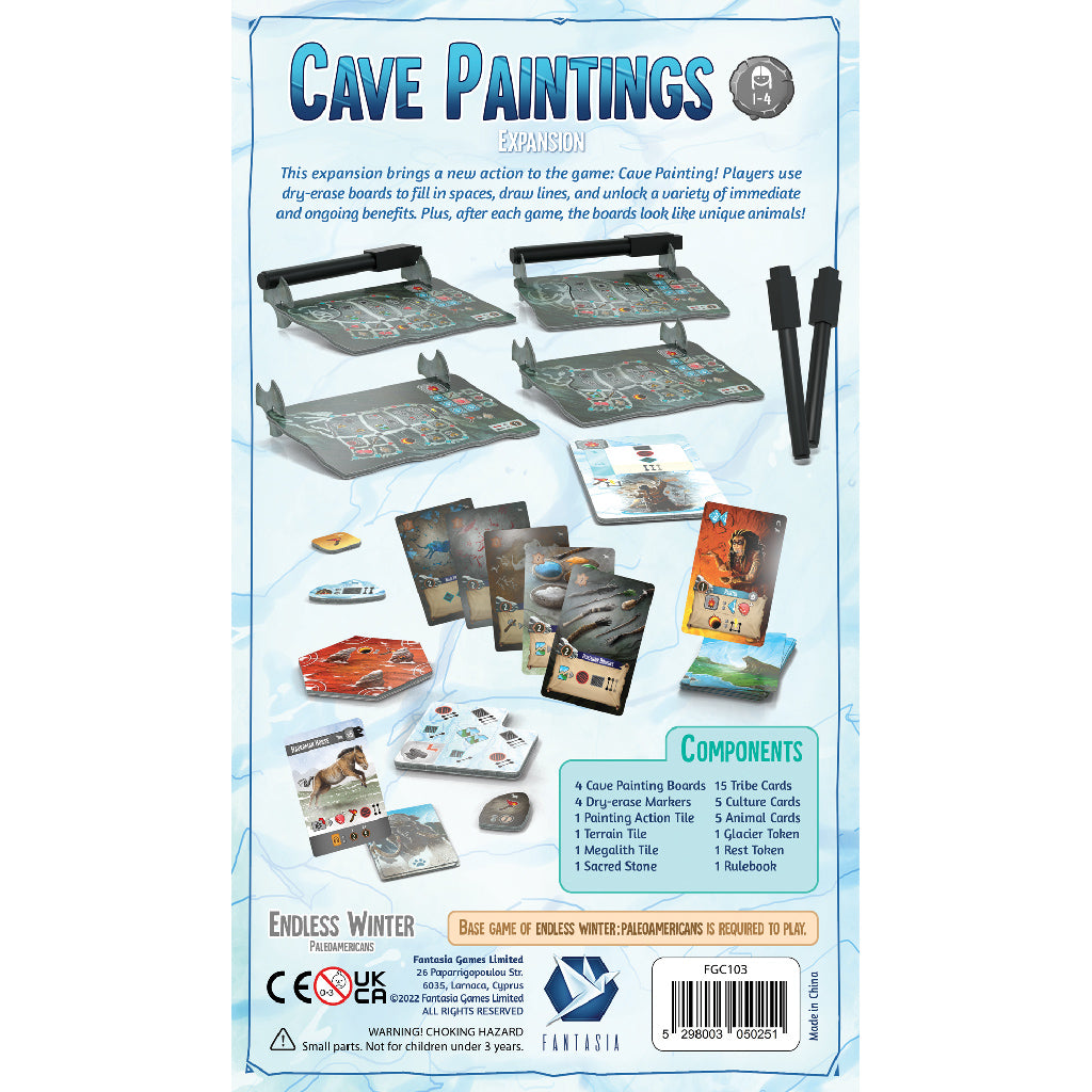 Back of the box of Endless Winter Cave Paintings expansion