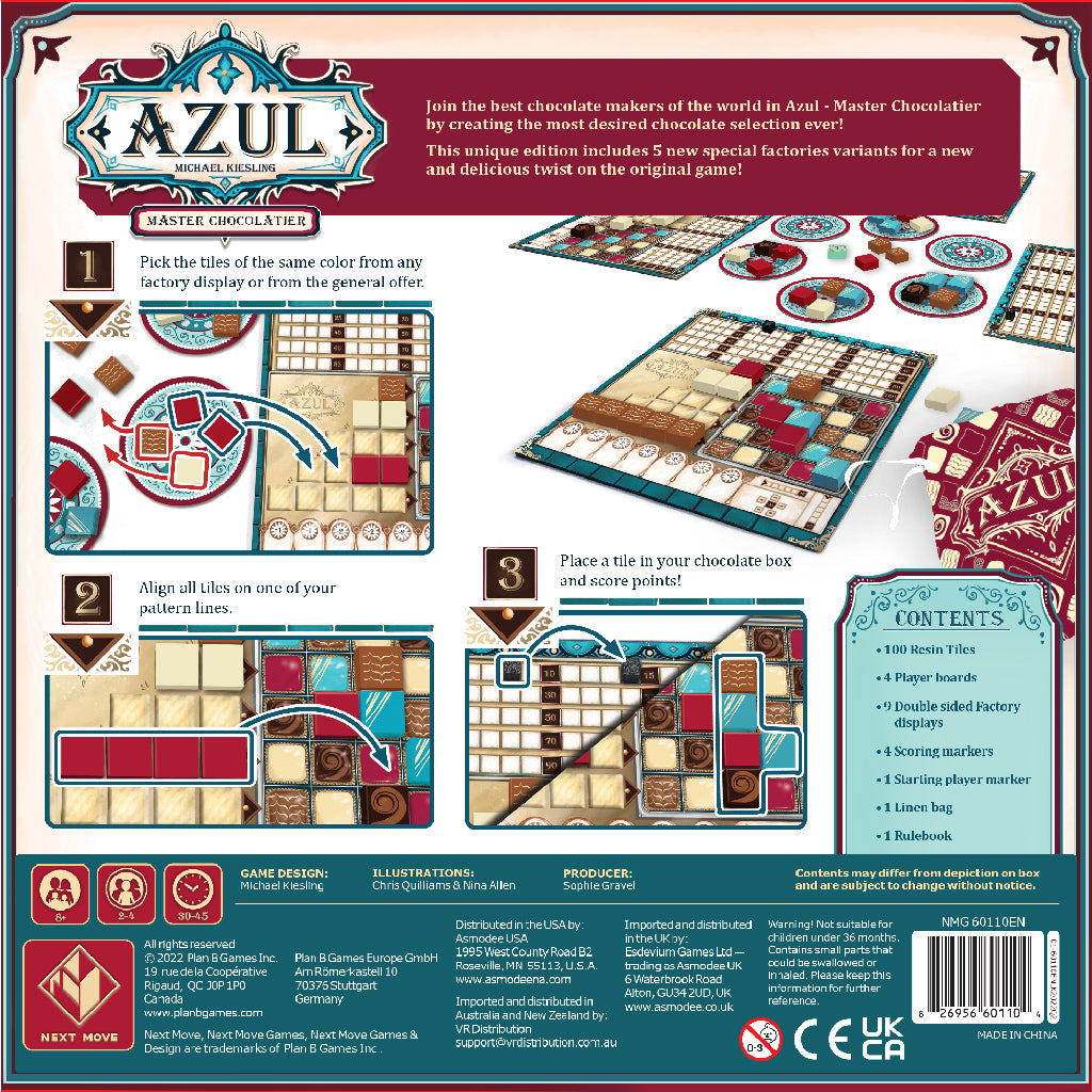 Back of the box of Azul: Master Chocolatier