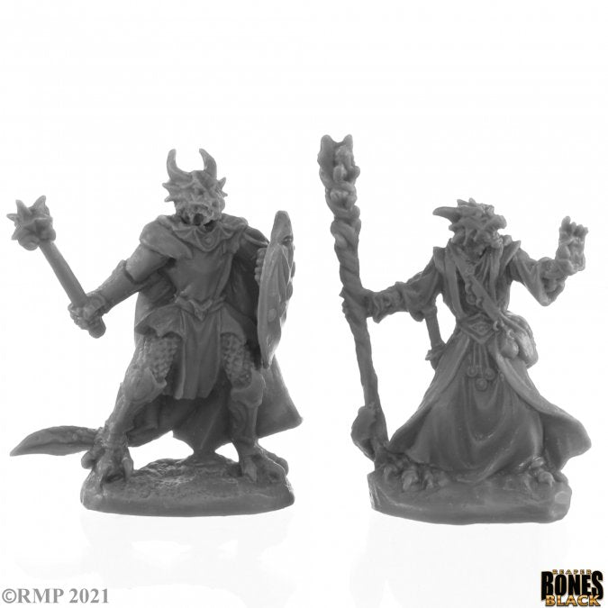 Bones Black: Dragonfolk Wizard & Cleric