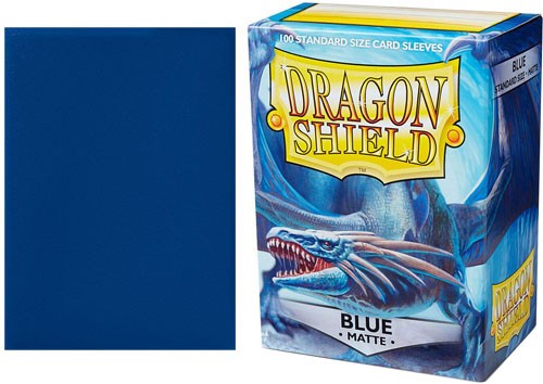 Box art and sleeve example of Matte Blue Dragon Shields (100)
