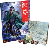 Book cover, map, and tokens from Legend of the Five Rings: Winter's Embrace